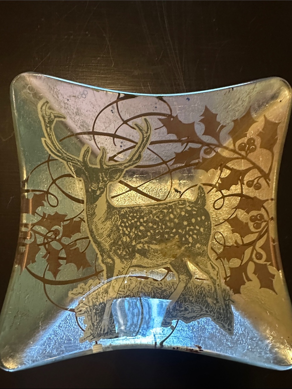 Gold Deer Decorative Glass Tray - Home Art Accent